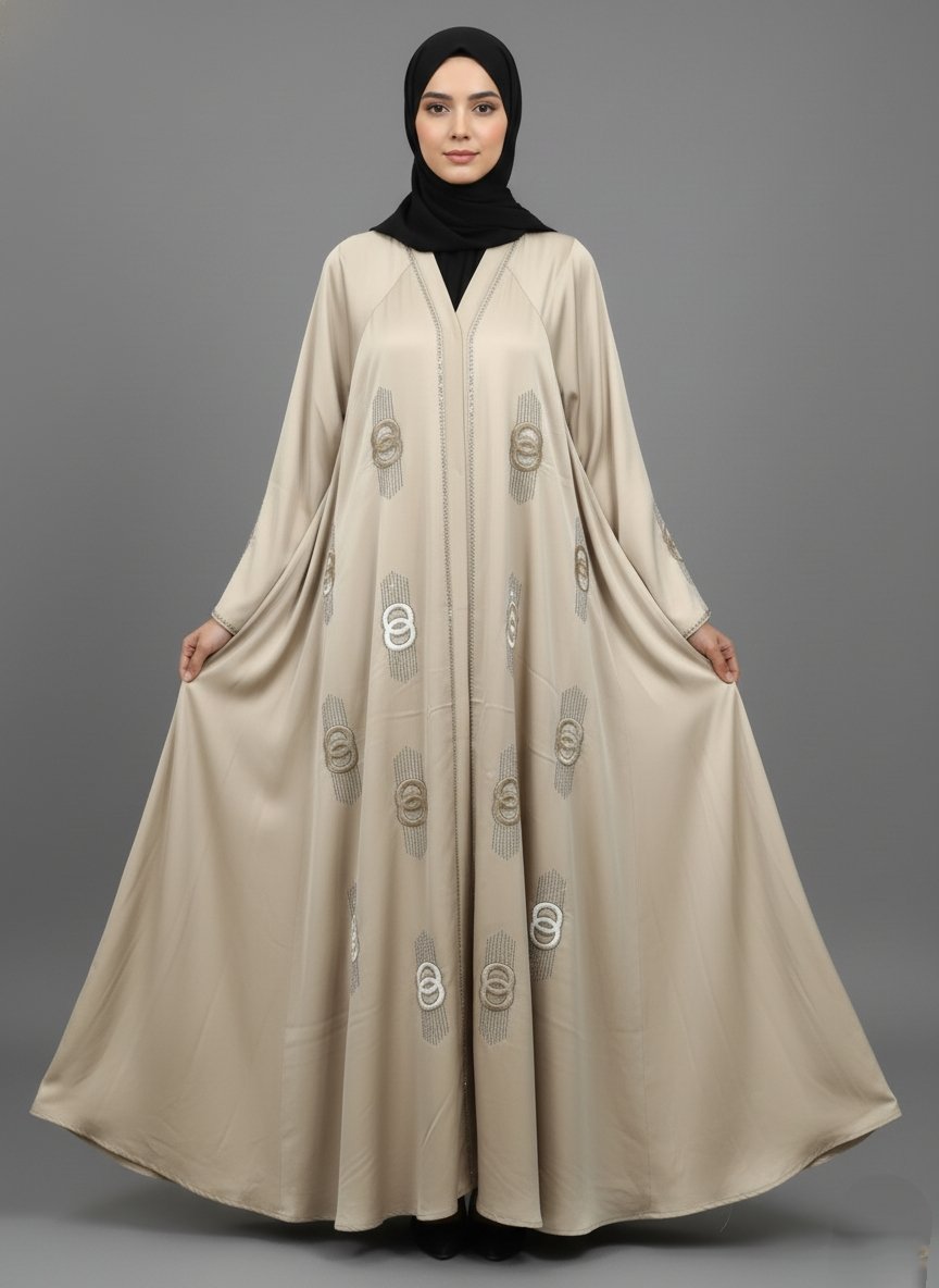 Beige cream imported TikTok umbrella abaya for women by Malik Abaya