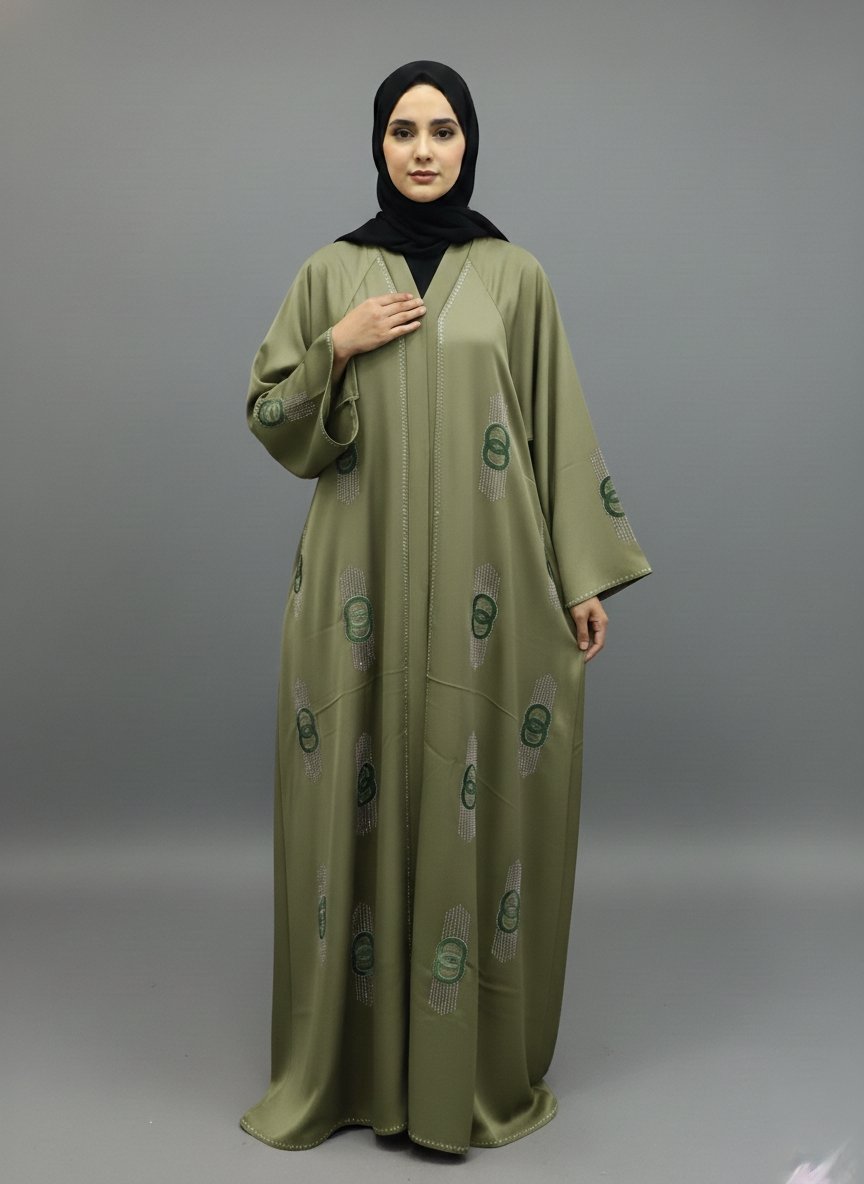 Malik Abaya olive green imported TikTok bada ghera umbrella abaya for women