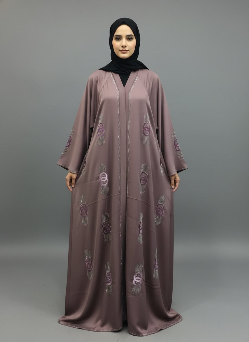 Dusty mauve imported TikTok umbrella abaya with bada ghera by Malik Abaya