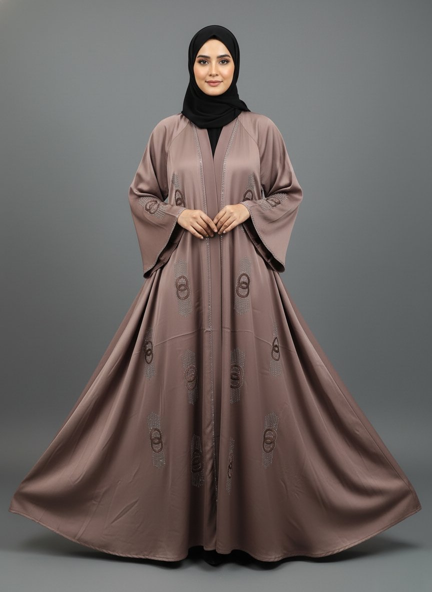 Coffee mauve bada ghera umbrella abaya in imported TikTok fabric