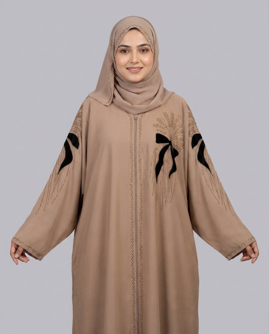 Luxury Dubai Kaftan by Malik Abaya, crafted from Imported Tiktok fabric with intricate silver embroidery on the shoulders and placket.