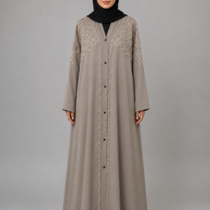 Grey Koshibo Party Wear Abaya with Handwork Embroidery