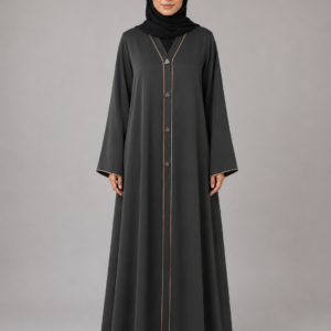 Black Tiktok Front Open Abaya with Golden Lace
