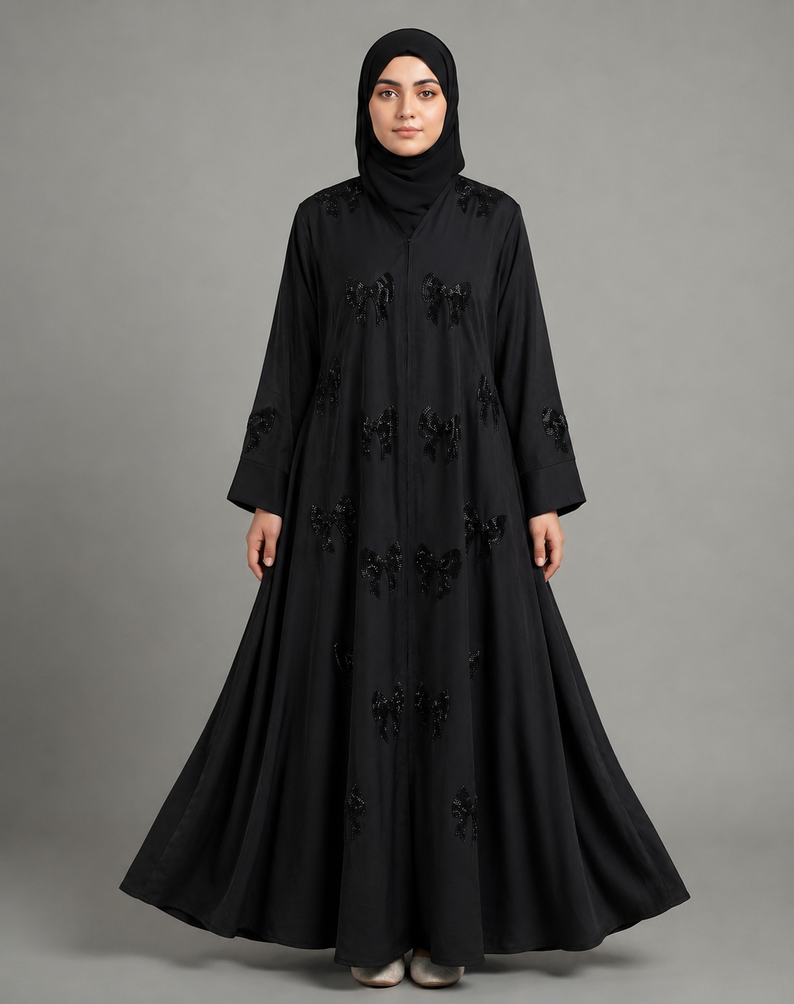 Malik Abaya - Premium Majestic Marbella Fabric Abaya with Bow Stone Design | Elegant Modest Wear for Women - Image 3