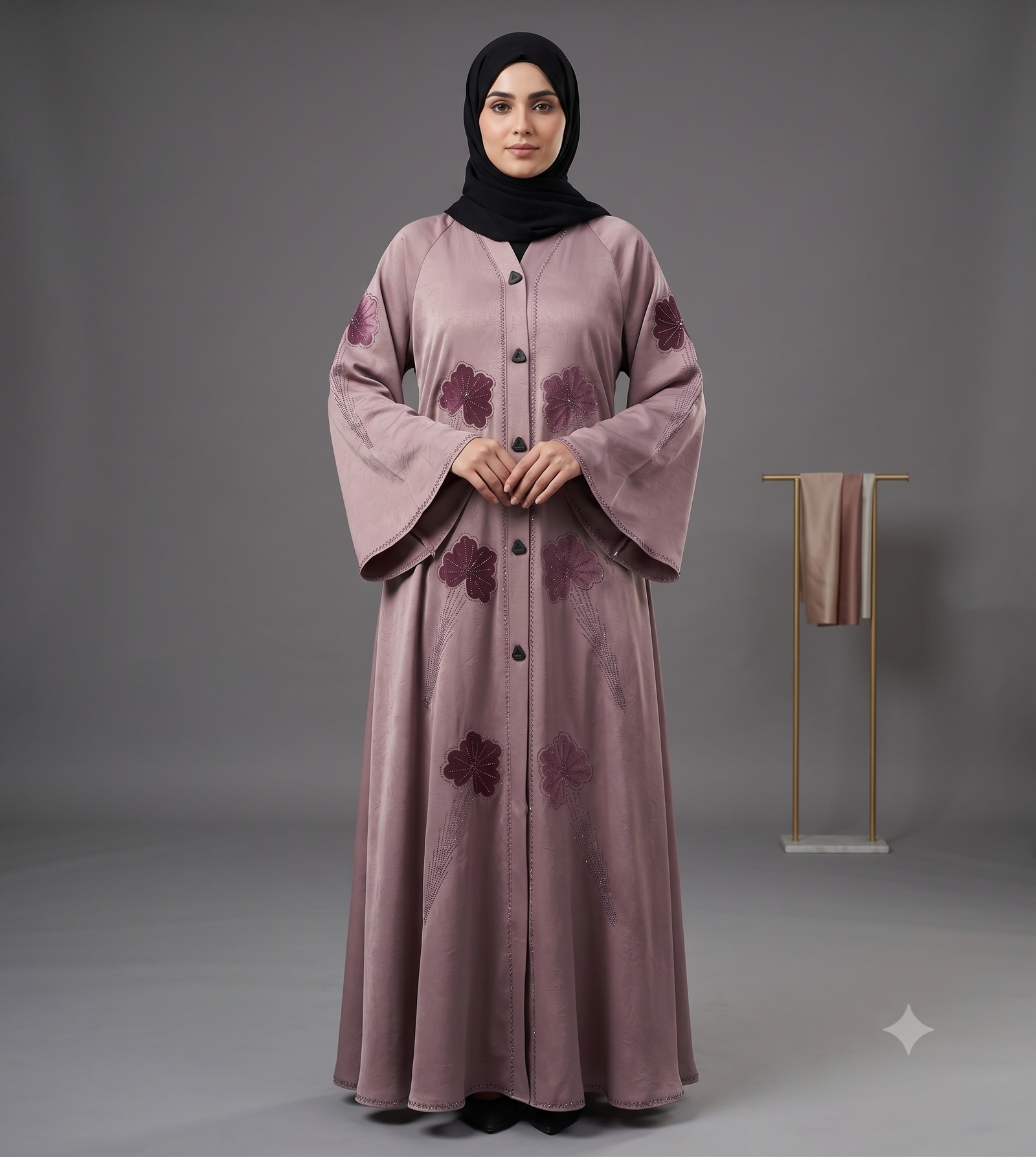 Malik Abaya Premium Marbella Fabric Designer Abaya with Velvet Flower & Stone Work - Image 2