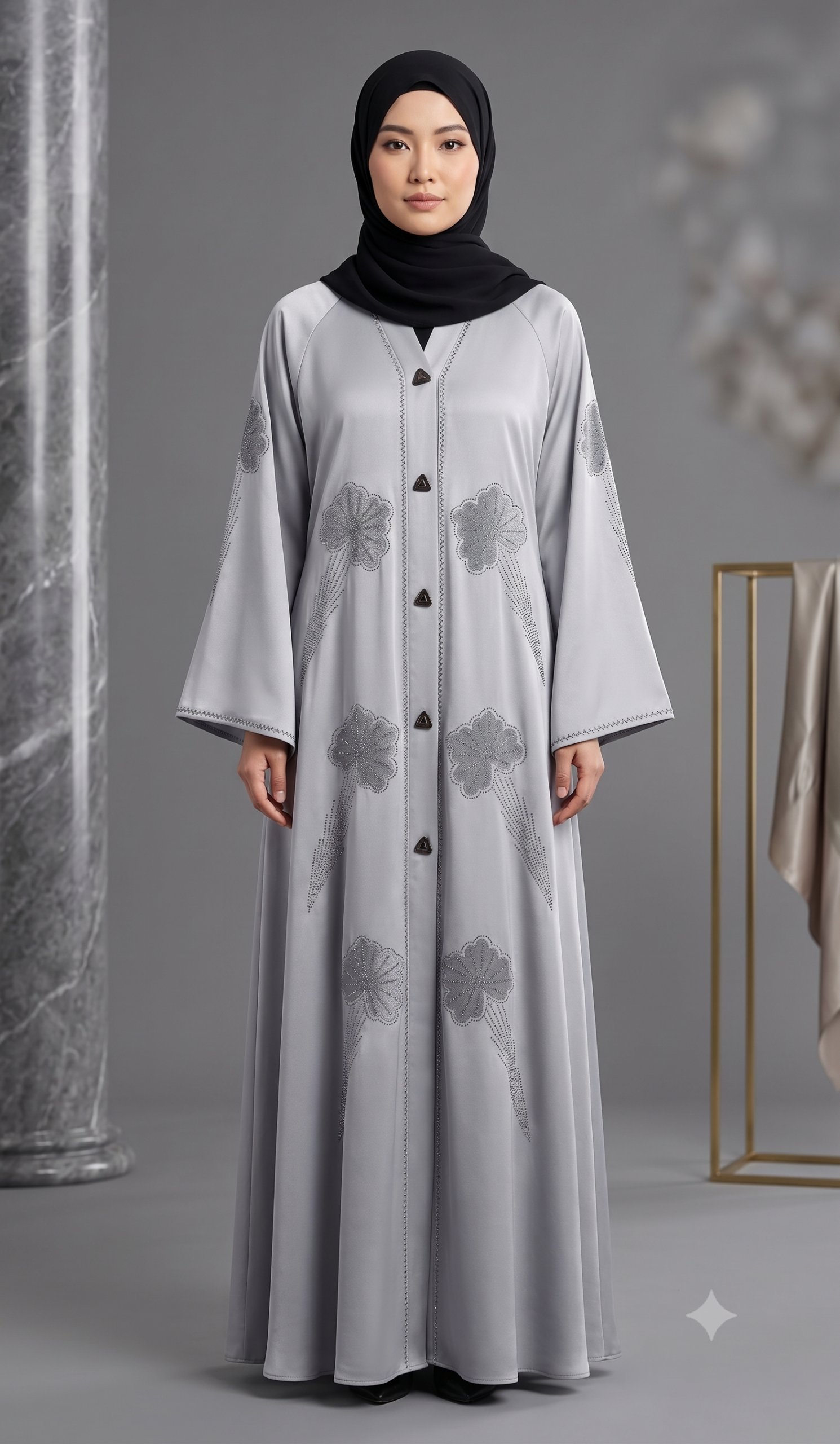 Malik Abaya Premium Marbella Fabric Designer Abaya with Velvet Flower & Stone Work - Image 5