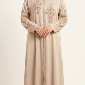 Malik Abaya – Marbella Fabric Party Wear Abaya with Stone Work Embroidery & Black Dupatta