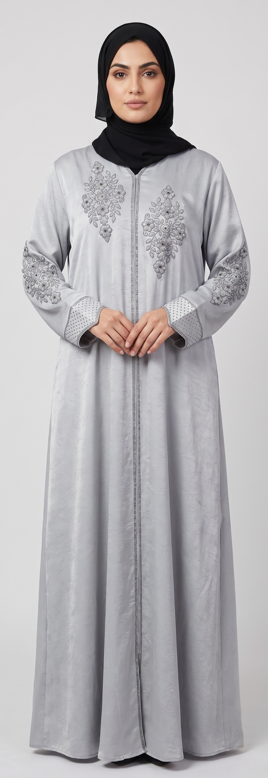 Malik Abaya – Marbella Fabric Party Wear Abaya with Stone Work Embroidery & Black Dupatta - Image 6