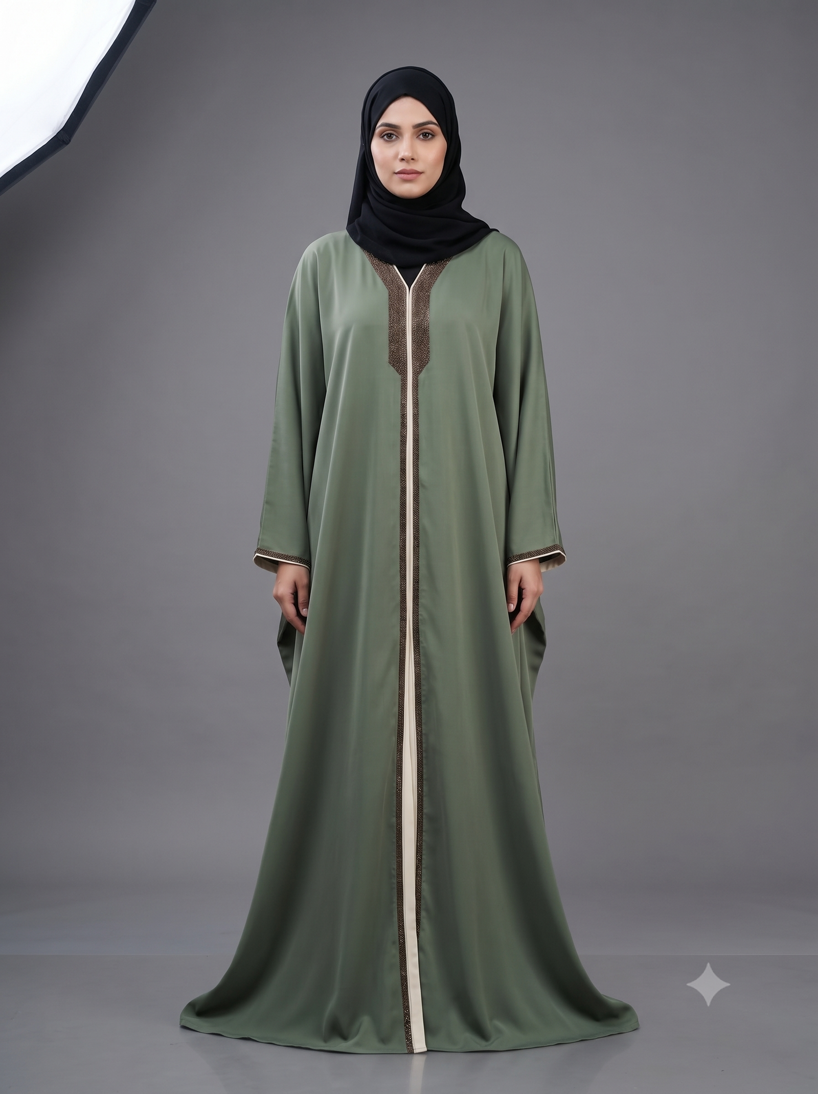 Malik Abaya Premium Prada Fabric Kaftan with Elegant Lace Design | Designer Modest Wear for Women - Image 6