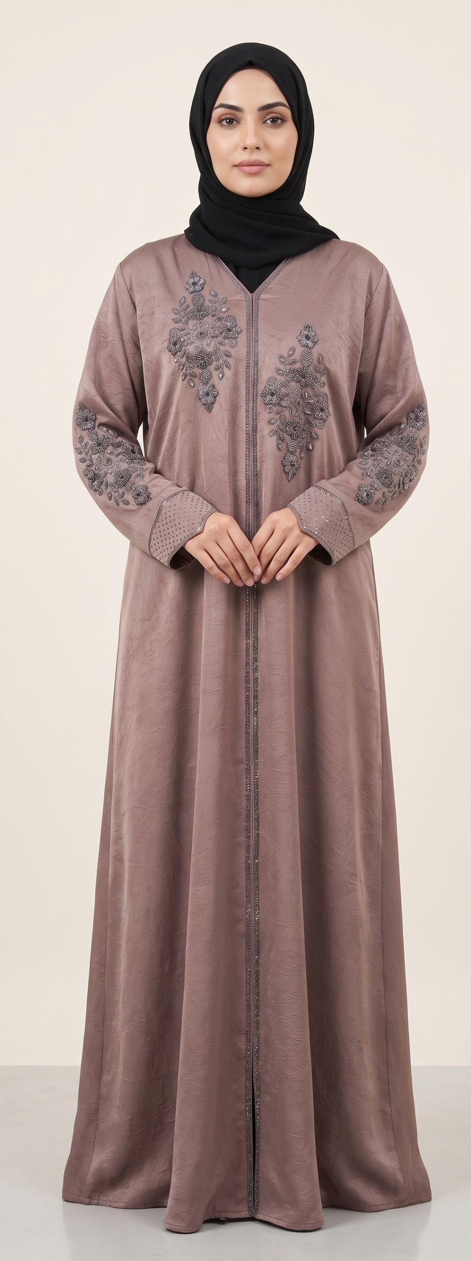 Malik Abaya – Marbella Fabric Party Wear Abaya with Stone Work Embroidery & Black Dupatta - Image 7