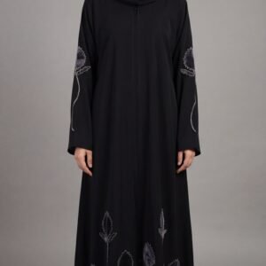 Malik Abaya Premium Brown Prada Fabric With Front And Back Velvet Flower Design