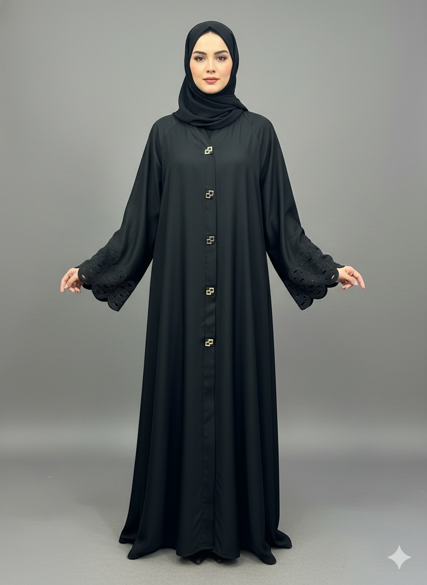 Malik Abaya - Premium TikTok Fabric Abaya with OD Laser Cutting Design | Elegant Designer Modest Wear for Women - Image 2