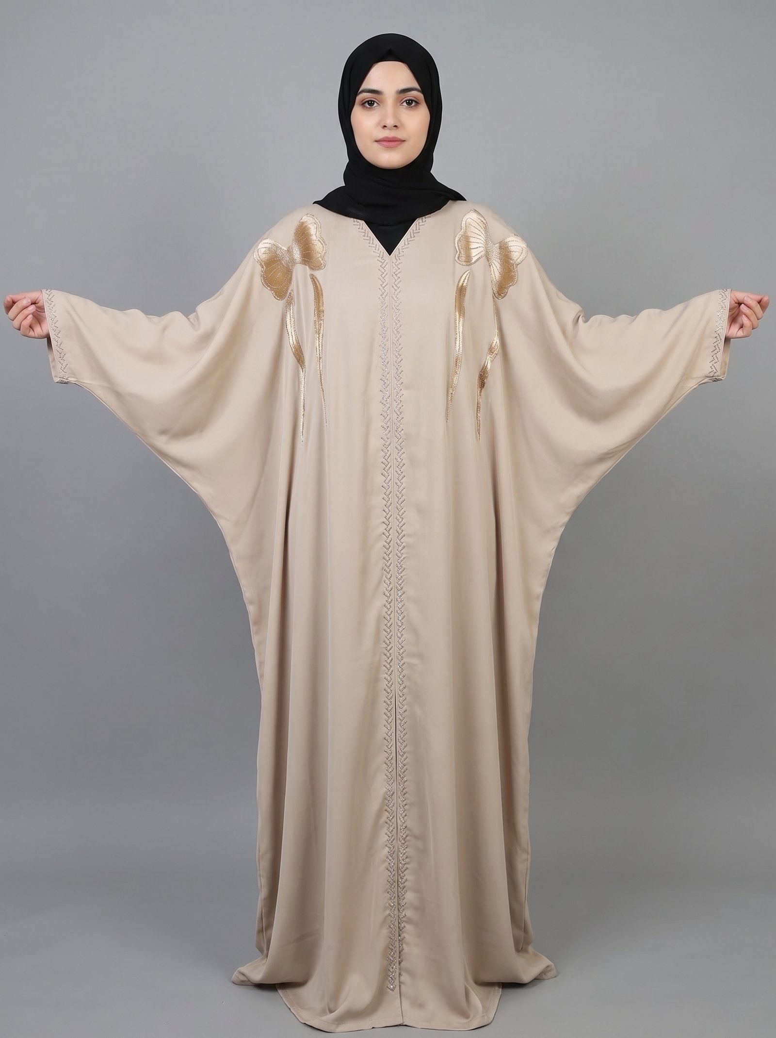 Malik Abaya - Premium TikTok Fabric Kaftan with Stone Work | Elegant Designer Modest Wear for Women - Image 3