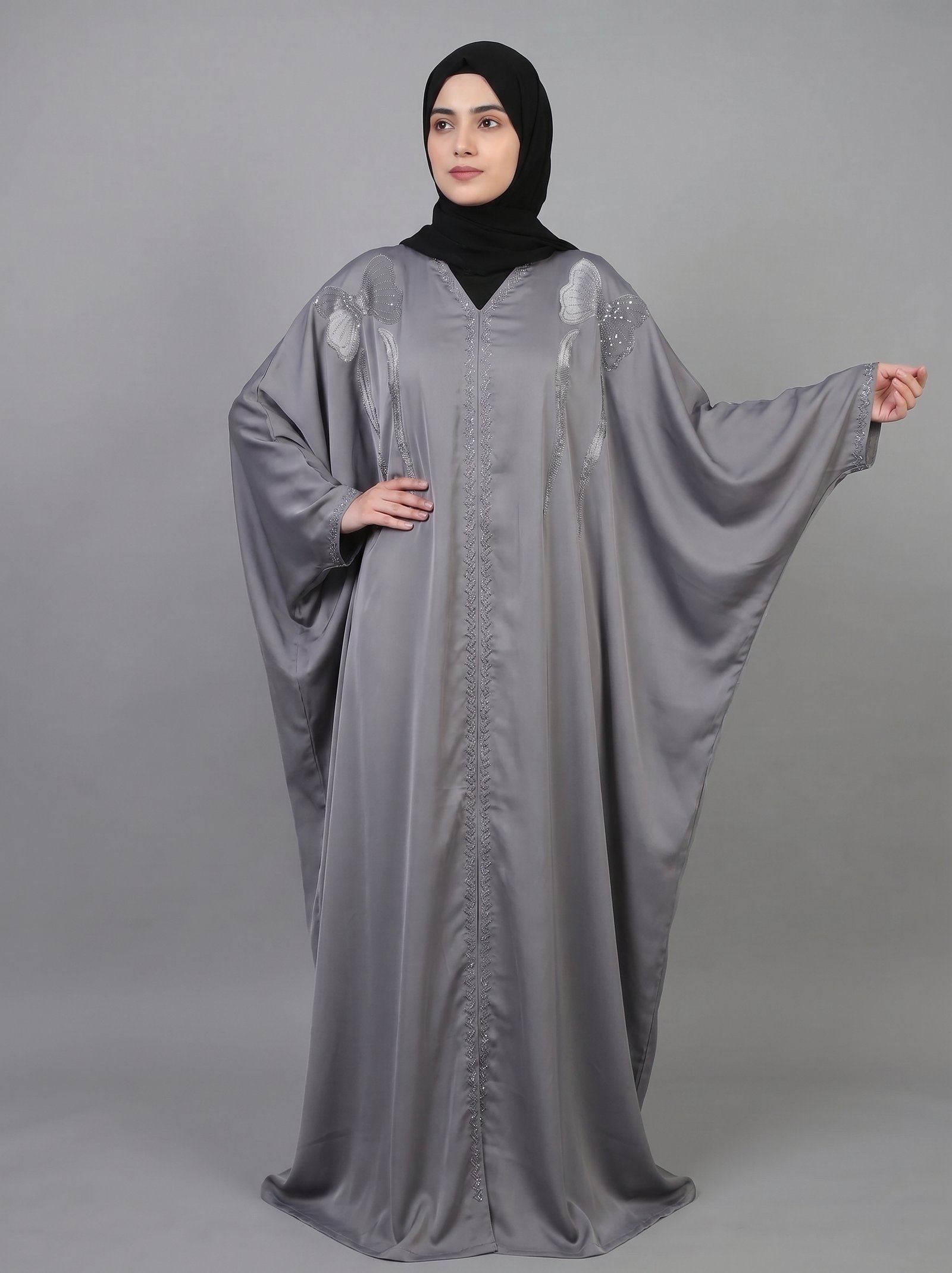 Malik Abaya - Premium TikTok Fabric Kaftan with Stone Work | Elegant Designer Modest Wear for Women - Image 2