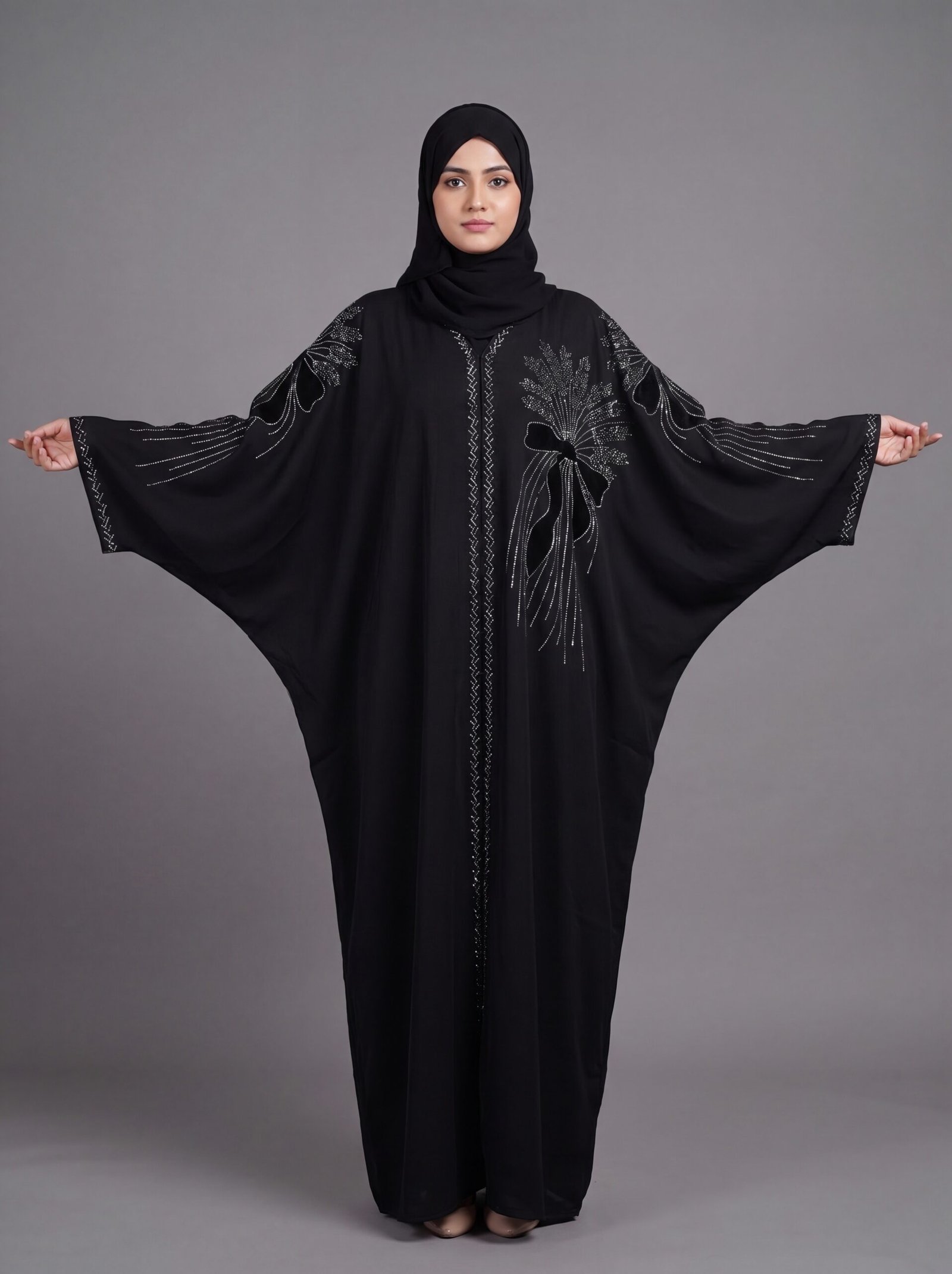 Malik Abaya - Premium Imported TikTok Fabric Kaftaan with Velvet Patch & Stone Work | Elegant Modest Wear for Women
