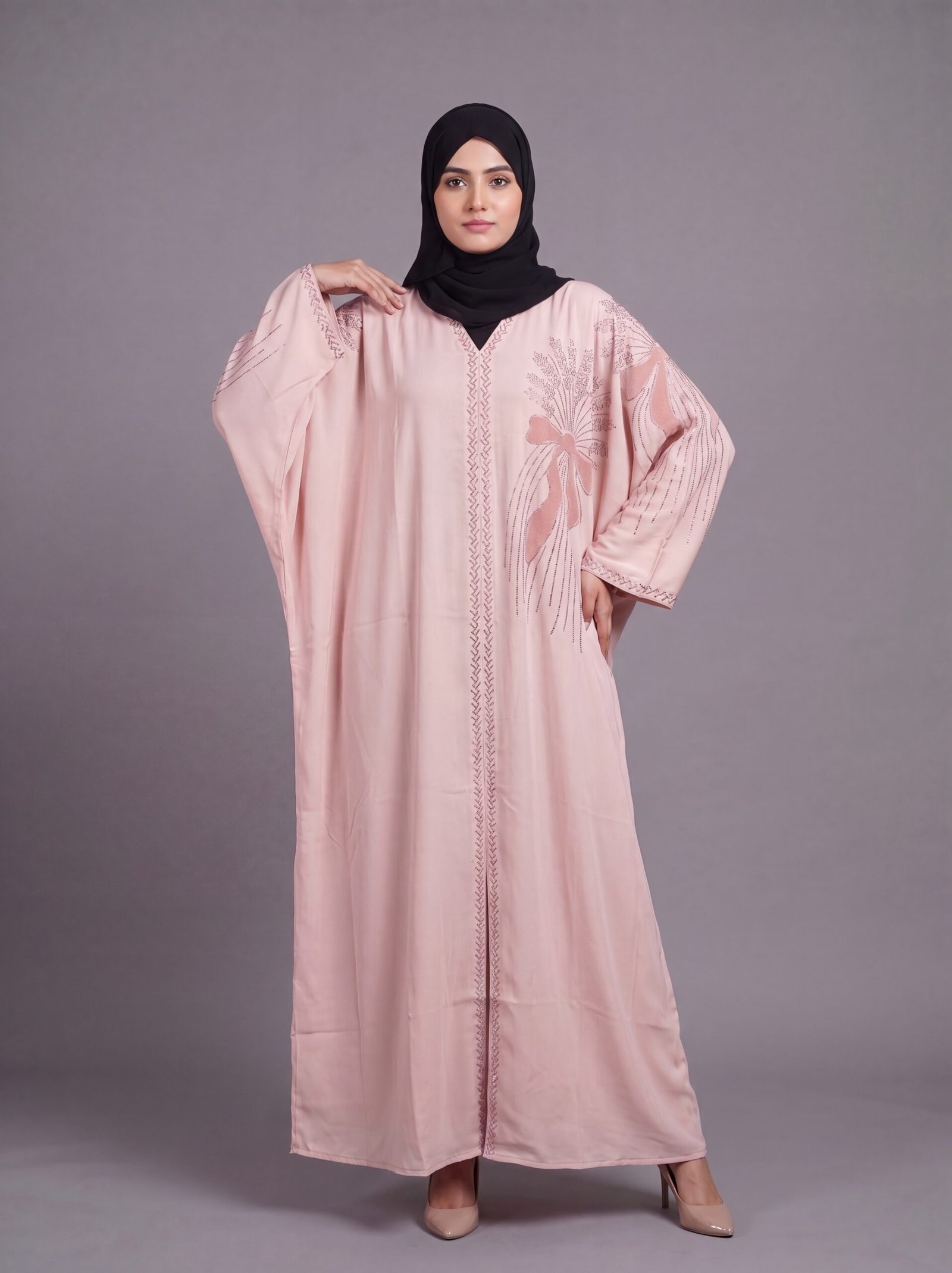 Malik Abaya - Premium Imported TikTok Fabric Kaftaan with Velvet Patch & Stone Work | Elegant Modest Wear for Women - Image 2