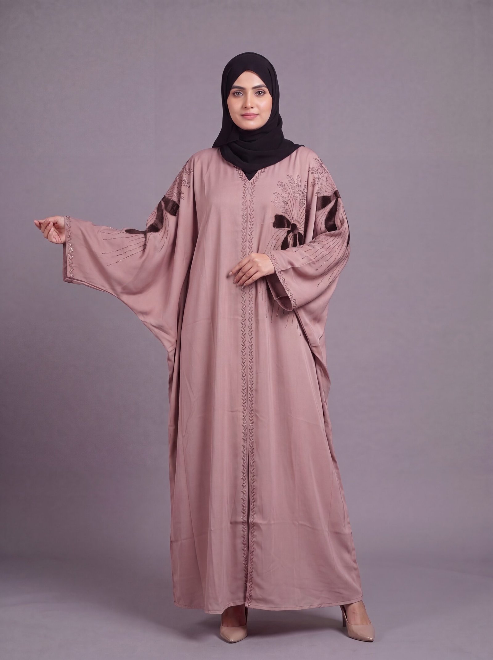 Malik Abaya - Premium Imported TikTok Fabric Kaftaan with Velvet Patch & Stone Work | Elegant Modest Wear for Women - Image 3