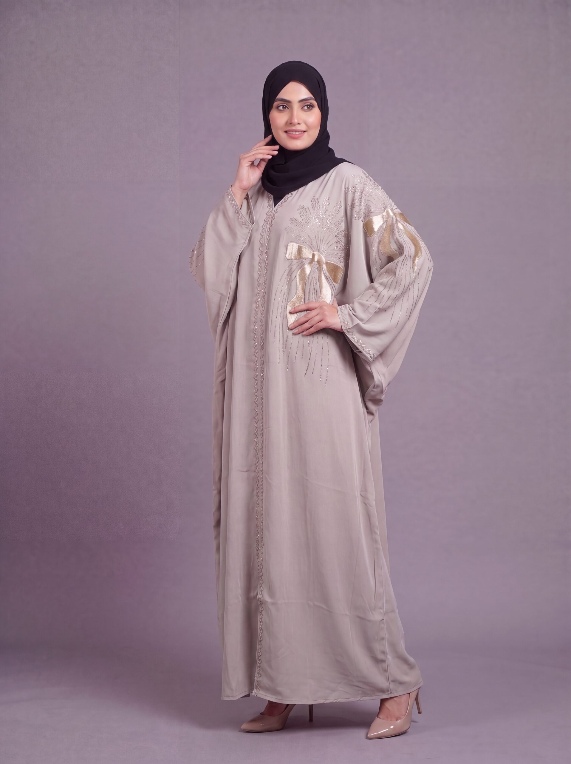 Malik Abaya - Premium Imported TikTok Fabric Kaftaan with Velvet Patch & Stone Work | Elegant Modest Wear for Women - Image 4
