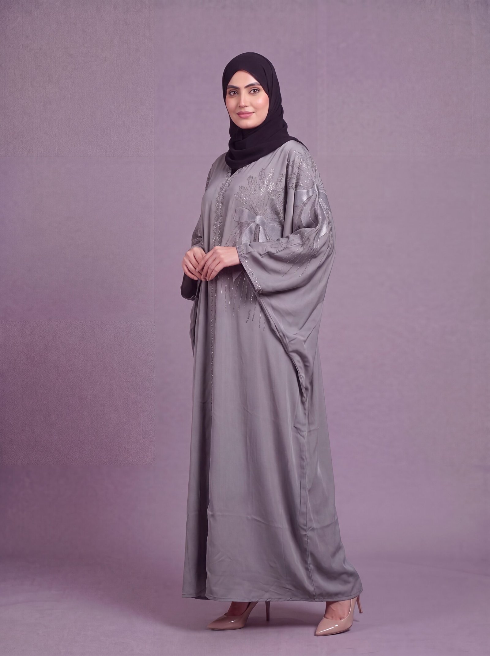 Malik Abaya - Premium Imported TikTok Fabric Kaftaan with Velvet Patch & Stone Work | Elegant Modest Wear for Women - Image 5