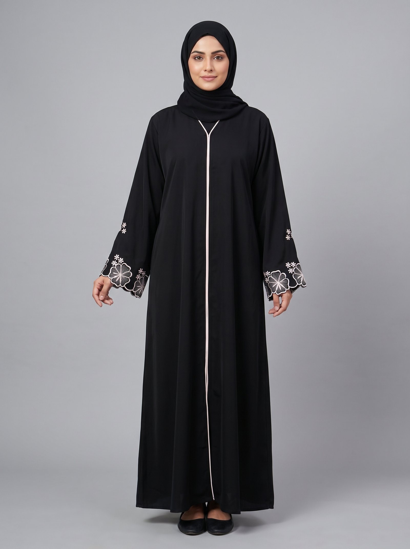 Malik Abaya - Dubai Imported Husna Fabric Abaya With Embroidery Design With Black Dupatta - Image 5