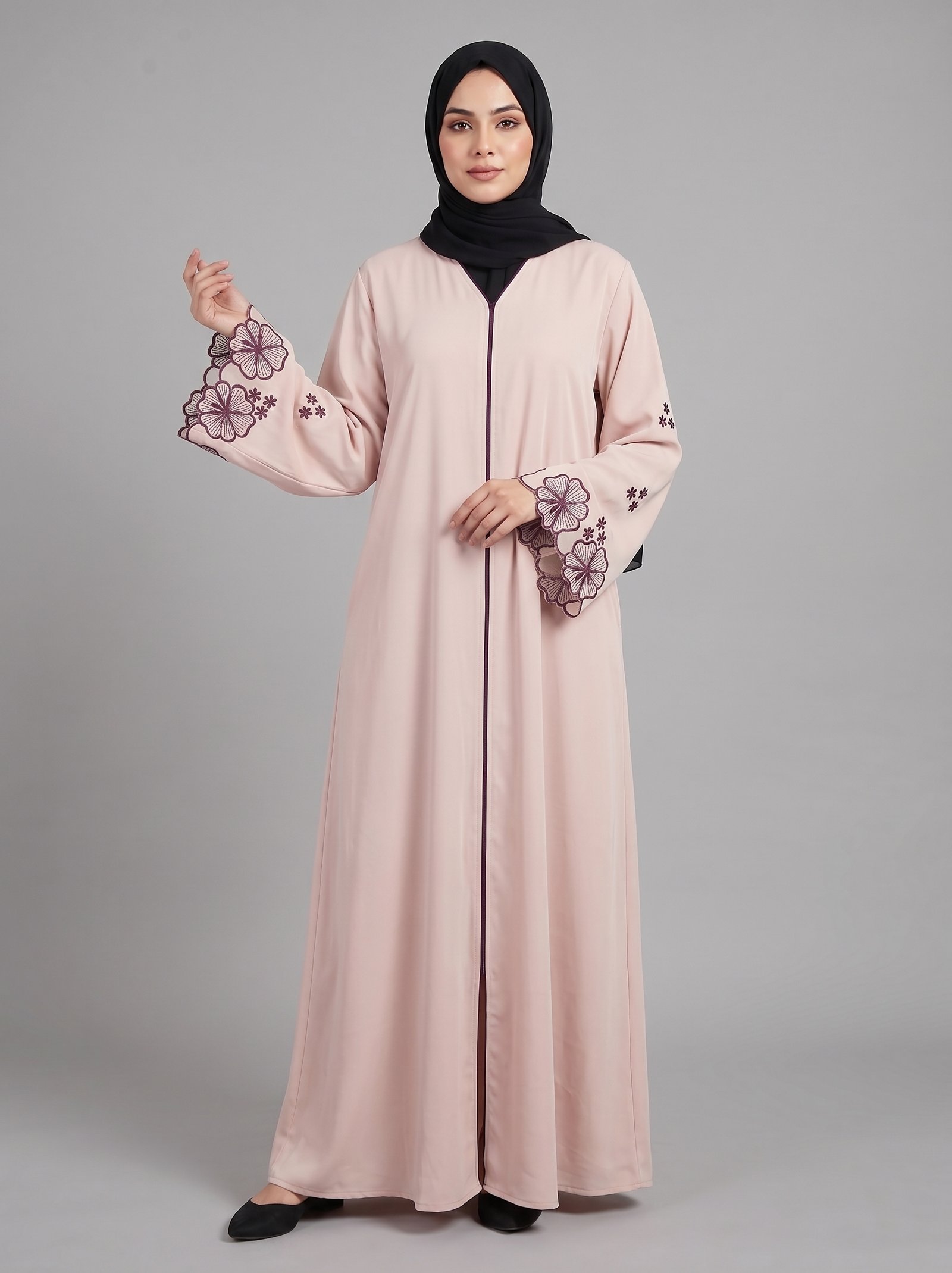Malik Abaya - Dubai Imported Husna Fabric Abaya With Embroidery Design With Black Dupatta - Image 3