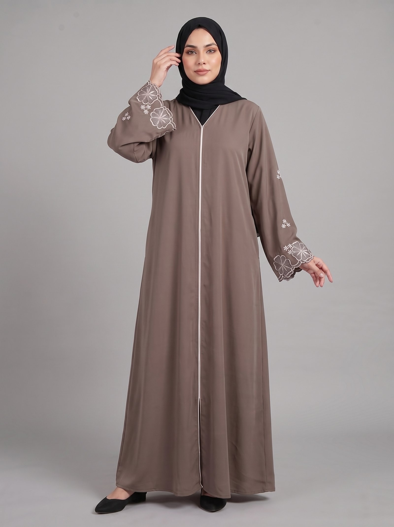 Malik Abaya - Dubai Imported Husna Fabric Abaya With Embroidery Design With Black Dupatta - Image 2