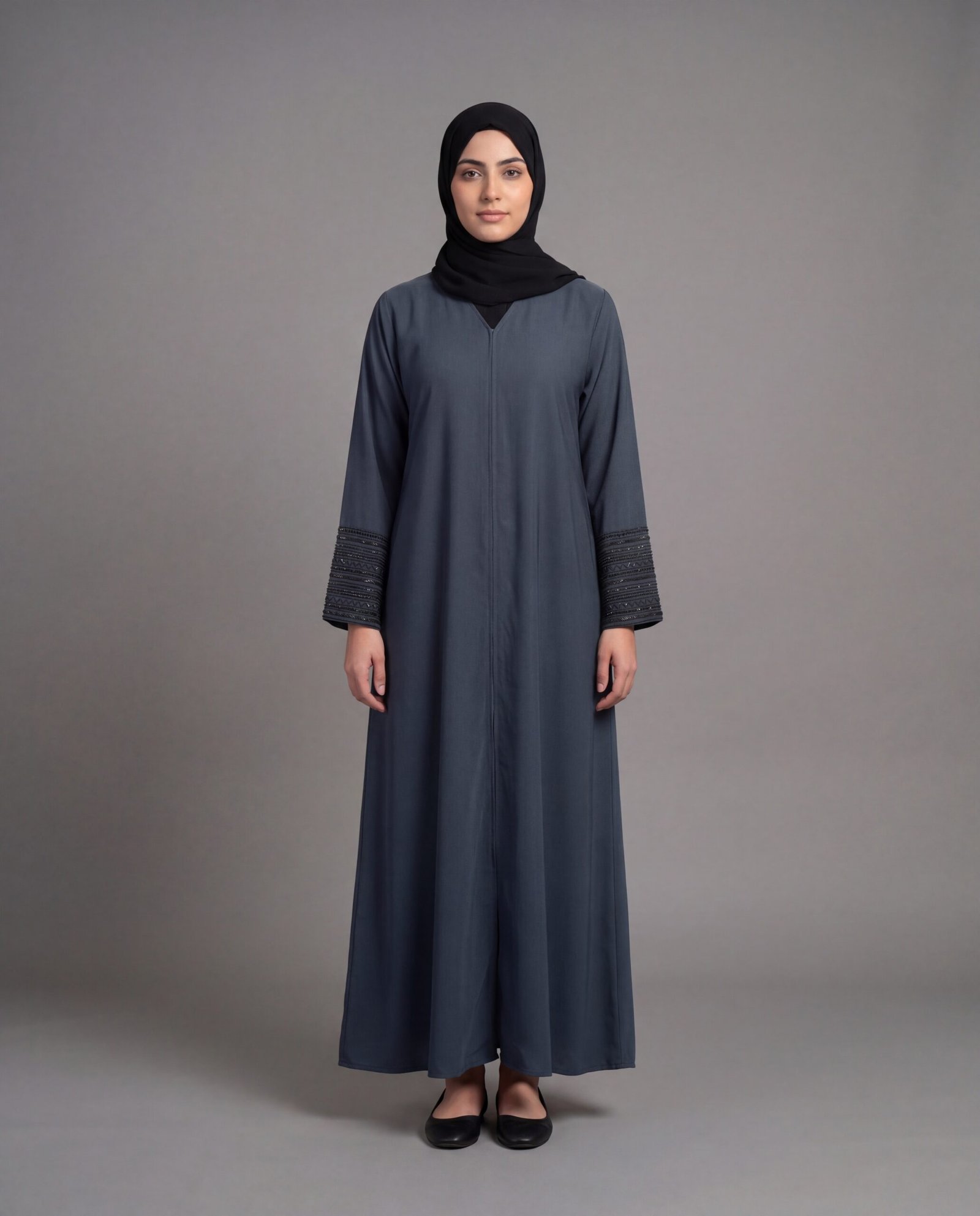 Malik Abaya Premium Super Prada Fabric Plain Open Abaya with Elegant Handwork | Designer Modest Wear for Women - Image 3