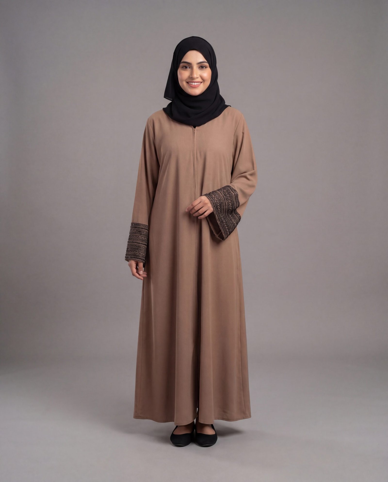 Malik Abaya Premium Super Prada Fabric Plain Open Abaya with Elegant Handwork | Designer Modest Wear for Women