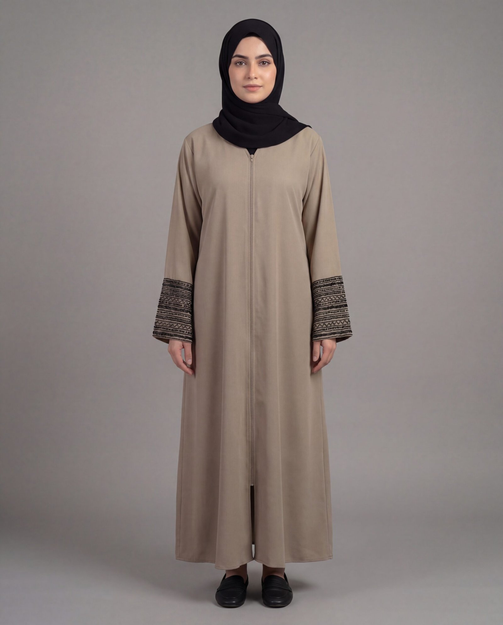 Malik Abaya Premium Super Prada Fabric Plain Open Abaya with Elegant Handwork | Designer Modest Wear for Women - Image 4