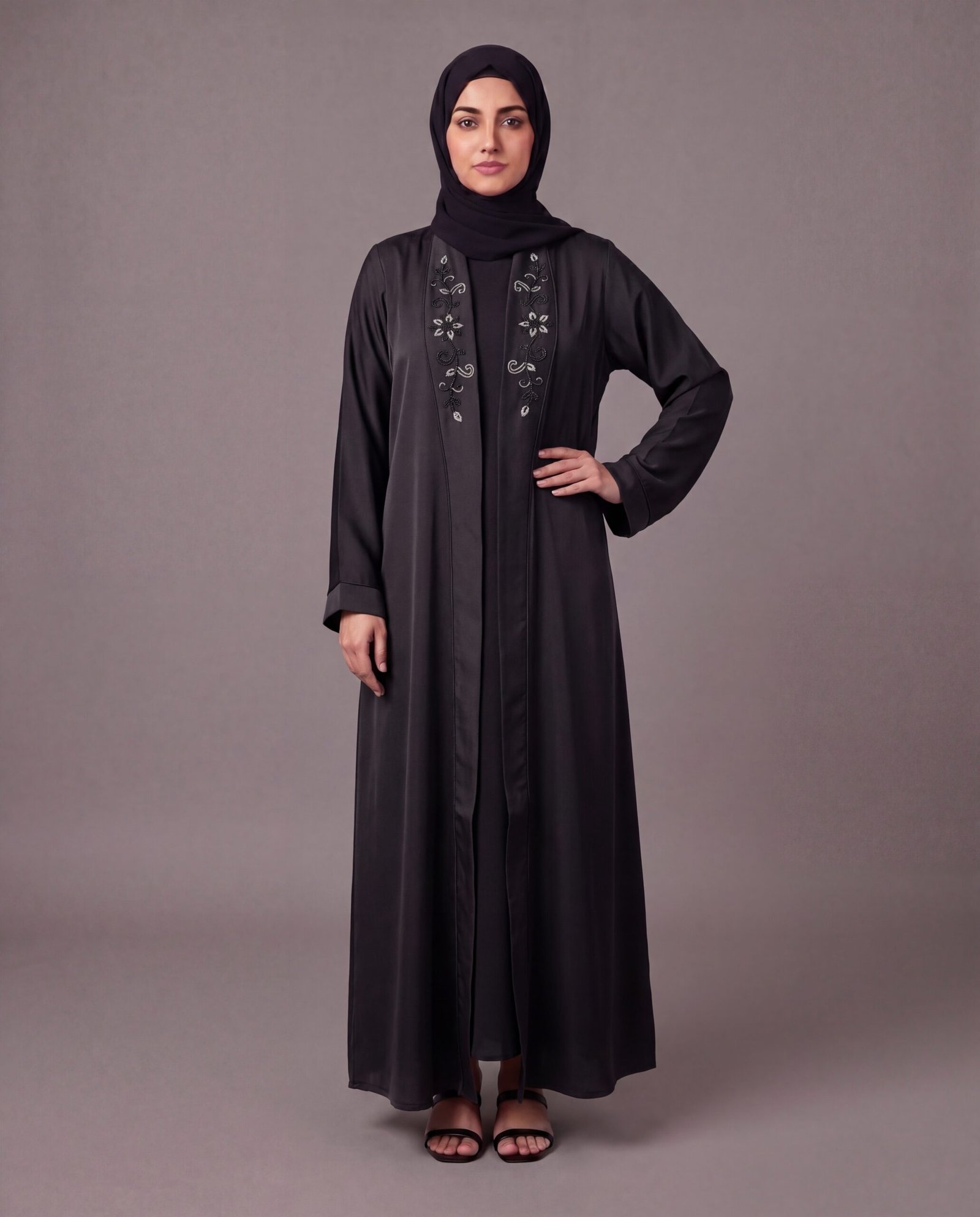 Malik Abaya - Premium TikTok Fabric Shrug with Matching Handwork | Elegant Modest Layer for Women - Image 2