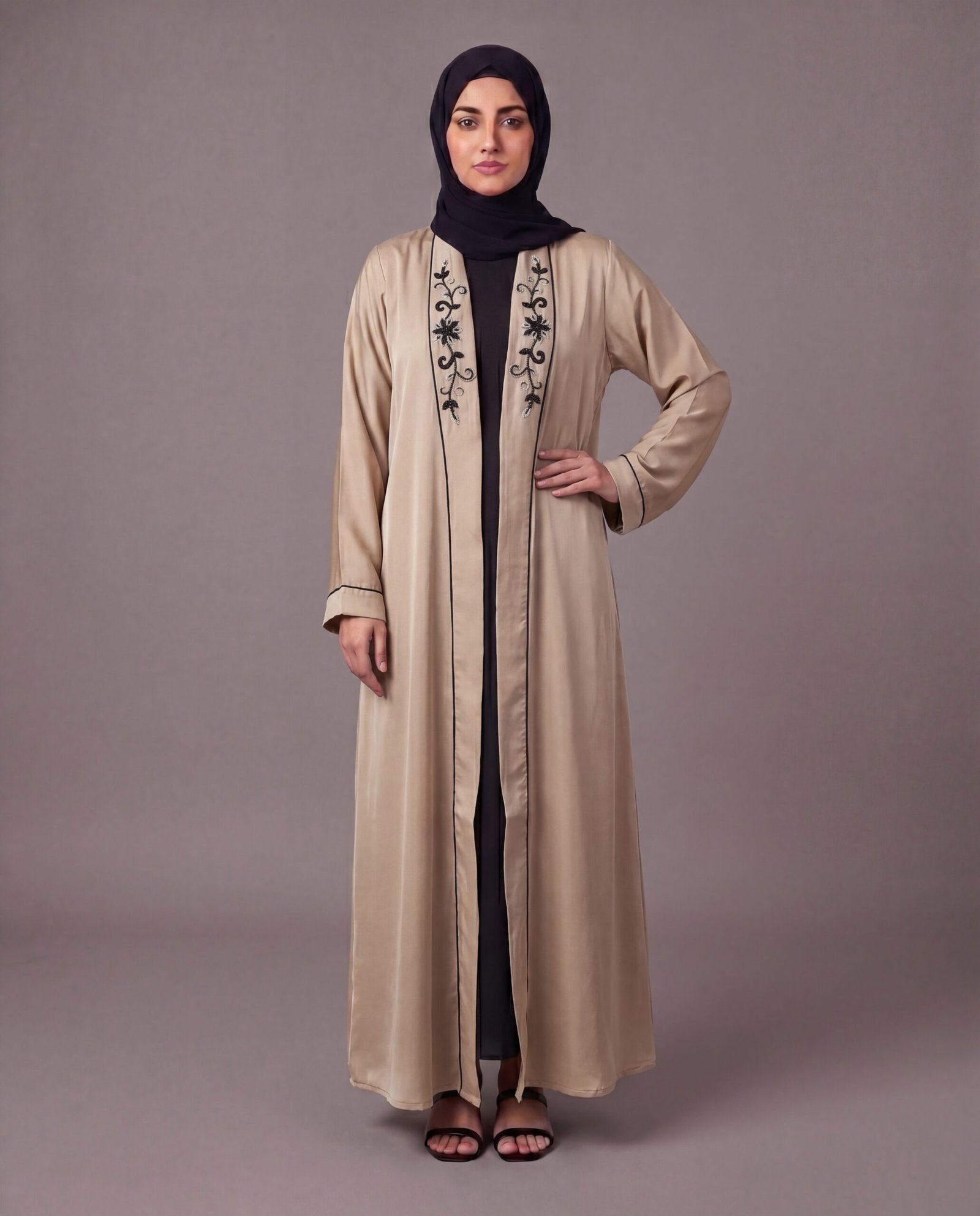 Malik Abaya - Premium TikTok Fabric Shrug with Matching Handwork | Elegant Modest Layer for Women - Image 3