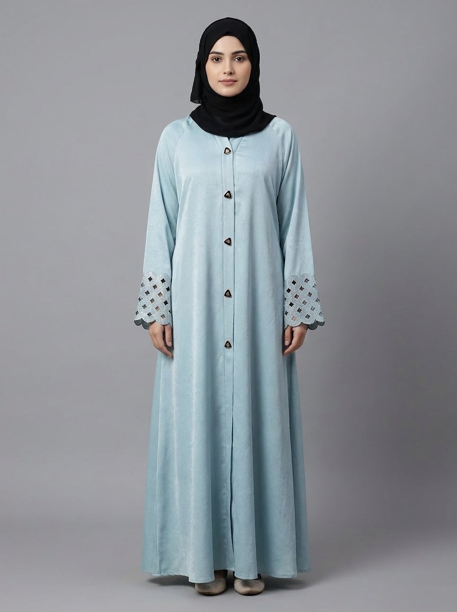 Malik Abaya - Premium Marbella Fabric Abaya with Laser Cutting Design on Sleeves | Elegant Modest Wear for Women - Image 2