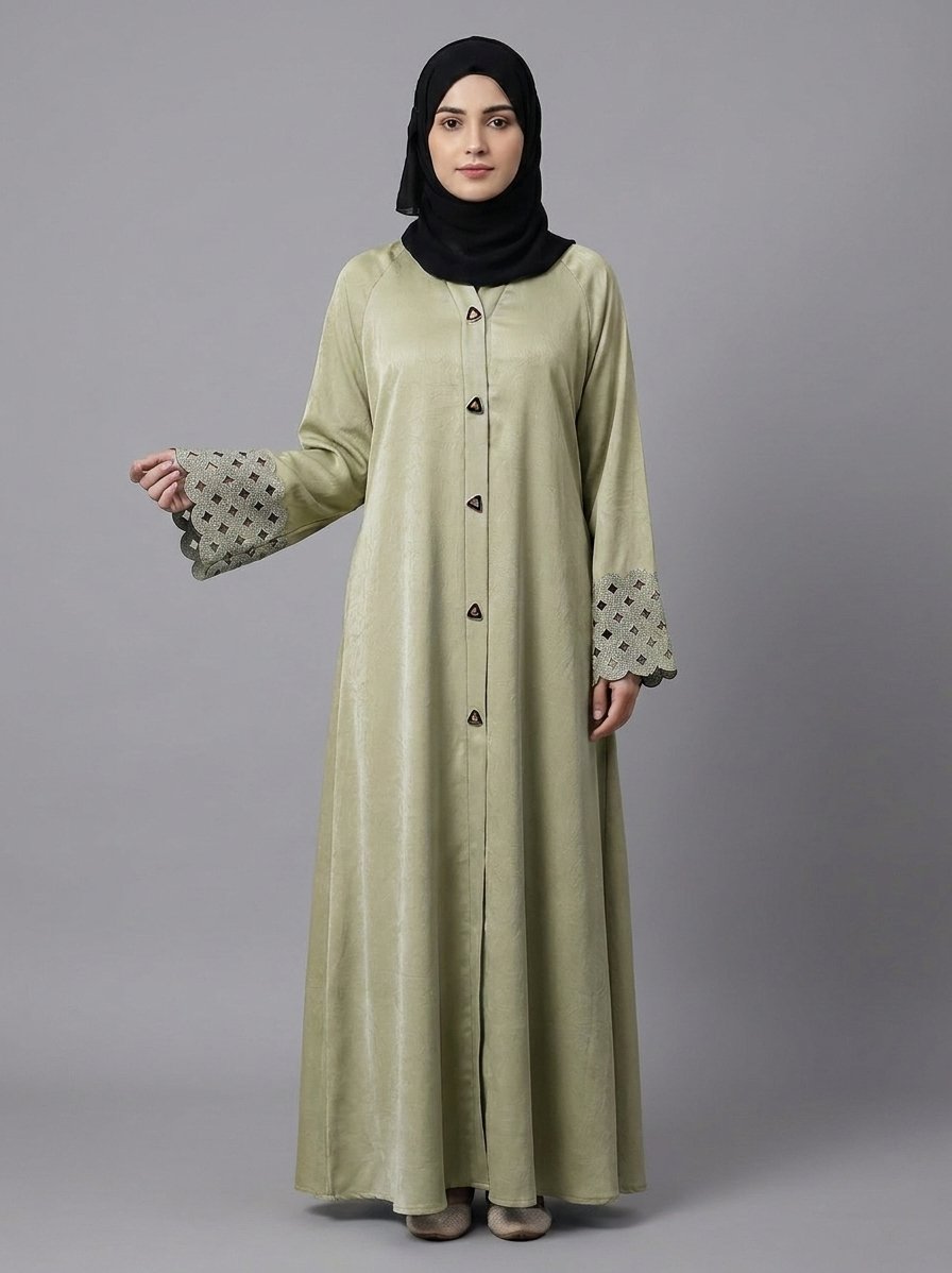 Malik Abaya - Premium Marbella Fabric Abaya with Laser Cutting Design on Sleeves | Elegant Modest Wear for Women - Image 3