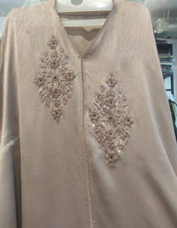 Malik Abaya – Marbella Fabric Party Wear Abaya with Stone Work Embroidery & Black Dupatta - Image 2