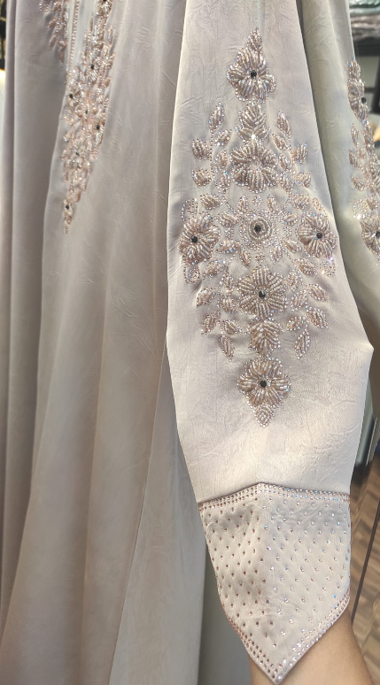 Malik Abaya – Marbella Fabric Party Wear Abaya with Stone Work Embroidery & Black Dupatta - Image 3