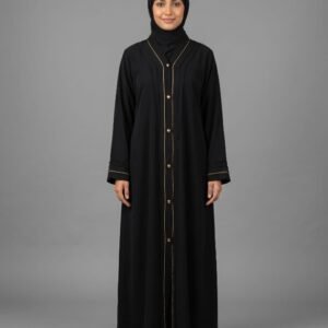 Prada Fabric Daily Wear Front Open Abaya with Golden Lace & Dupatta
