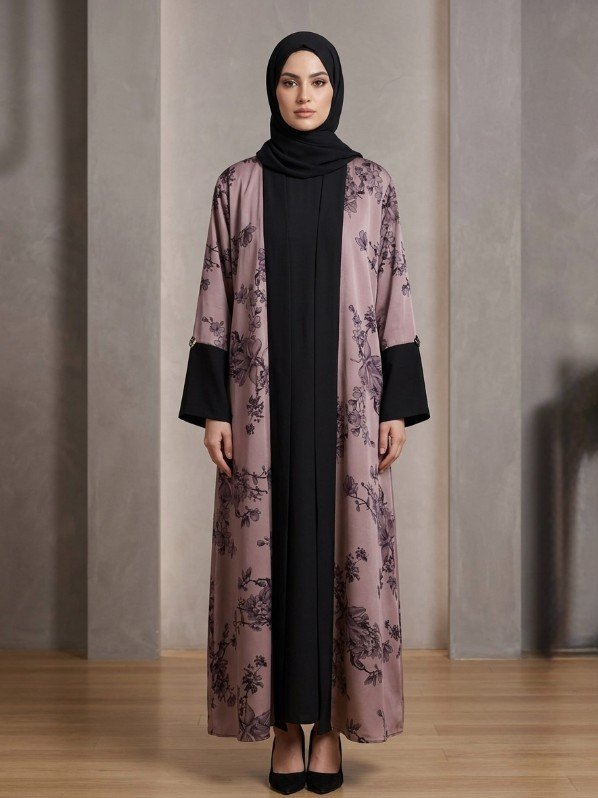 Marvella Fabric Abaya with Front & Back Floral Print Design