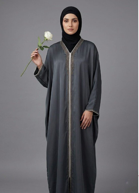 Malik Abaya Premium Prada Fabric Kaftan with Elegant Lace Design | Designer Modest Wear for Women - Image 4