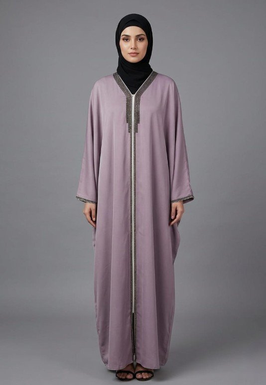 Malik Abaya Premium Prada Fabric Kaftan with Elegant Lace Design | Designer Modest Wear for Women