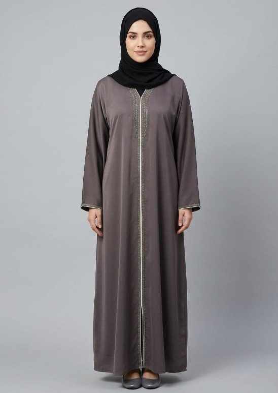 Malik Abaya Premium Prada Fabric Kaftan with Elegant Lace Design | Designer Modest Wear for Women - Image 3