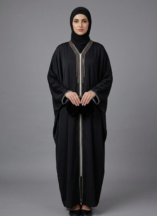 Malik Abaya Premium Prada Fabric Kaftan with Elegant Lace Design | Designer Modest Wear for Women - Image 2